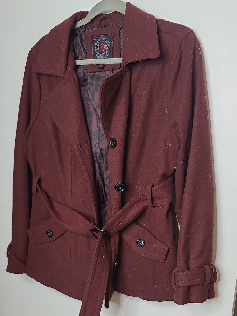 Women's Belted Trench Coat in Deep Wine by Unknown Brand
